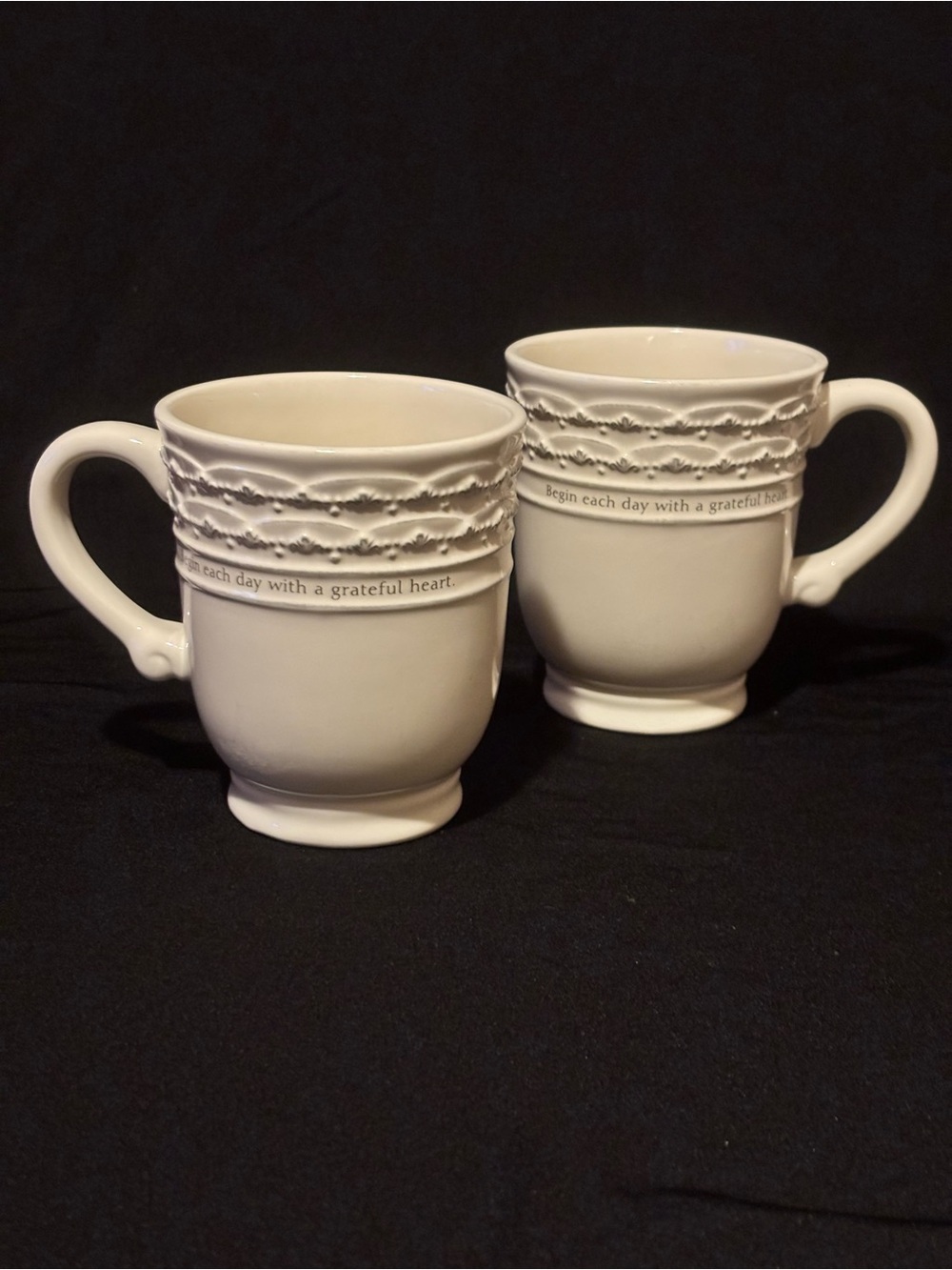 Set of 2 White Grace &Mary & Martha Ceramic Heirloom Mugs